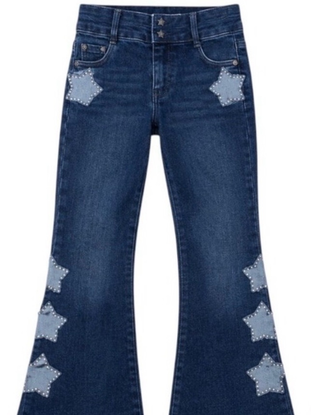 Tractr Dark Blue Flare Jeans with Light Blue Star Appliqués